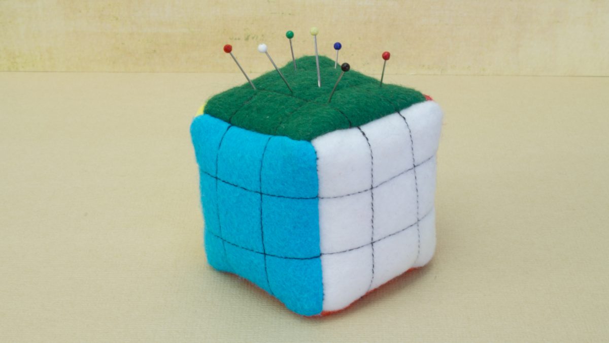 Puzzle Cube PIncushion With Cream Background